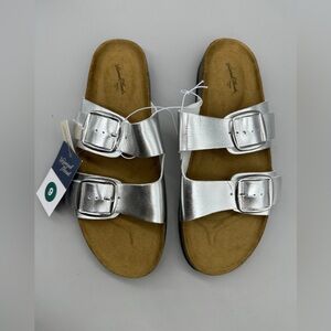 Universal Thread Women's Silver/Devin Two Band Footbed Sandals Multiple sz.